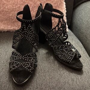 Black Studded Strappy Block Heel Sandals